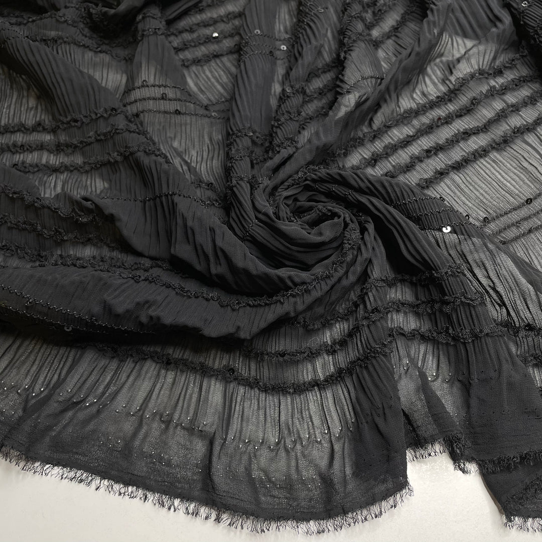 Beware Black Ice - Elasticized Sequin Poly Woven - Black Stripes - Bundles (6824403468401)