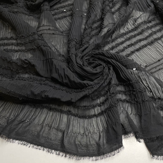 Beware Black Ice - Elasticized Sequin Poly Woven - Black Stripes - Bundles (6824403468401)