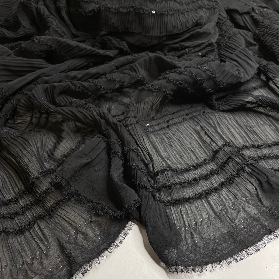 Beware Black Ice - Elasticized Sequin Poly Woven - Black Stripes - Bundles (6824403468401)