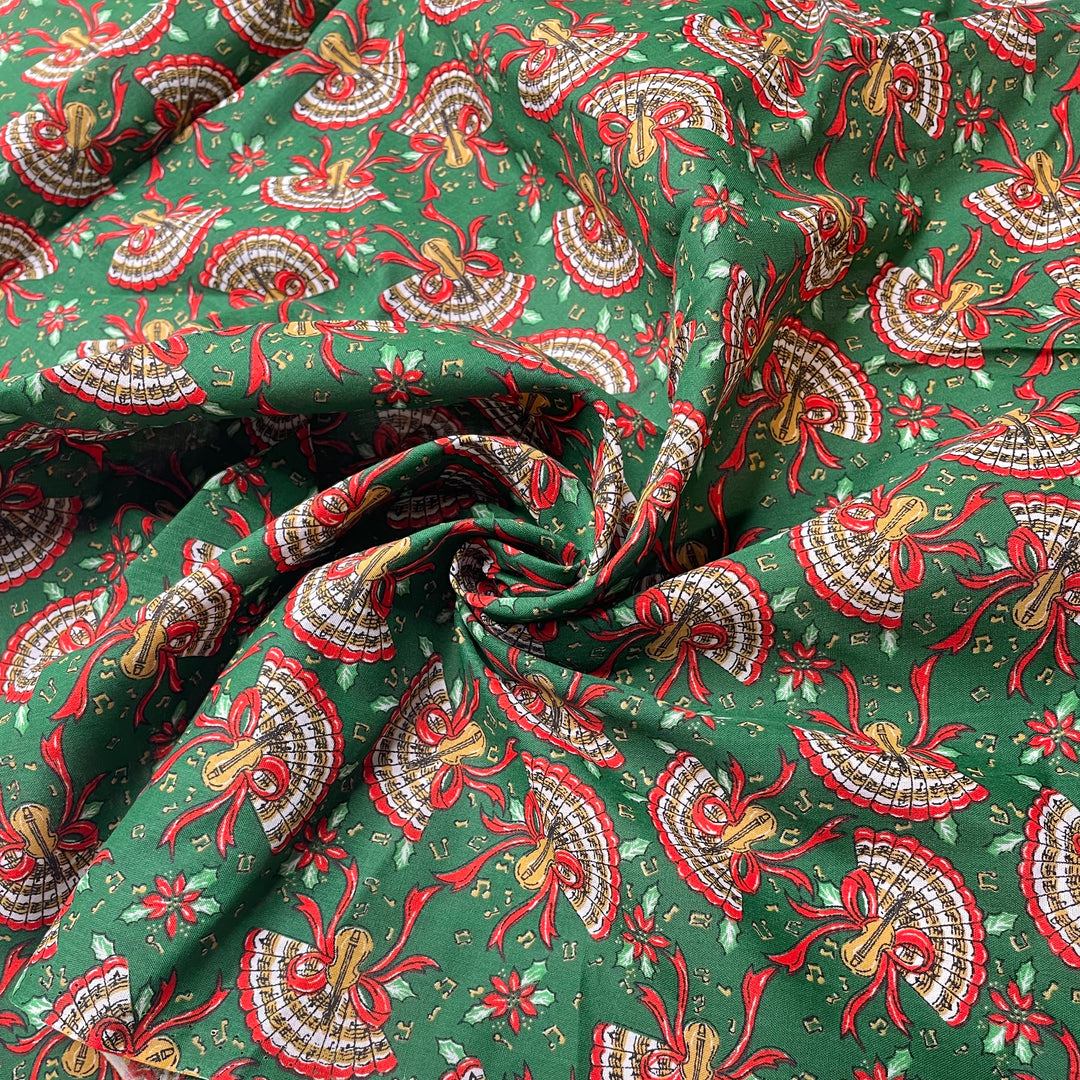 Not Turkeys - Vintage Cotton Woven - Green Multi Christmassy Illustration - 0.5M Bundle (6824984379505)