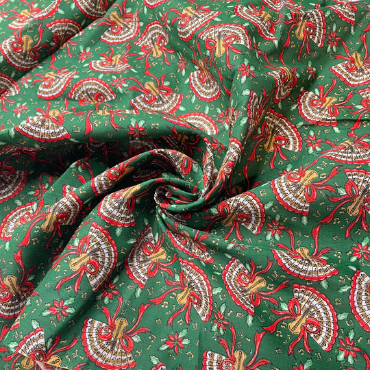 Not Turkeys - Vintage Cotton Woven - Green Multi Christmassy Illustration - 0.5M Bundle (6824984379505)
