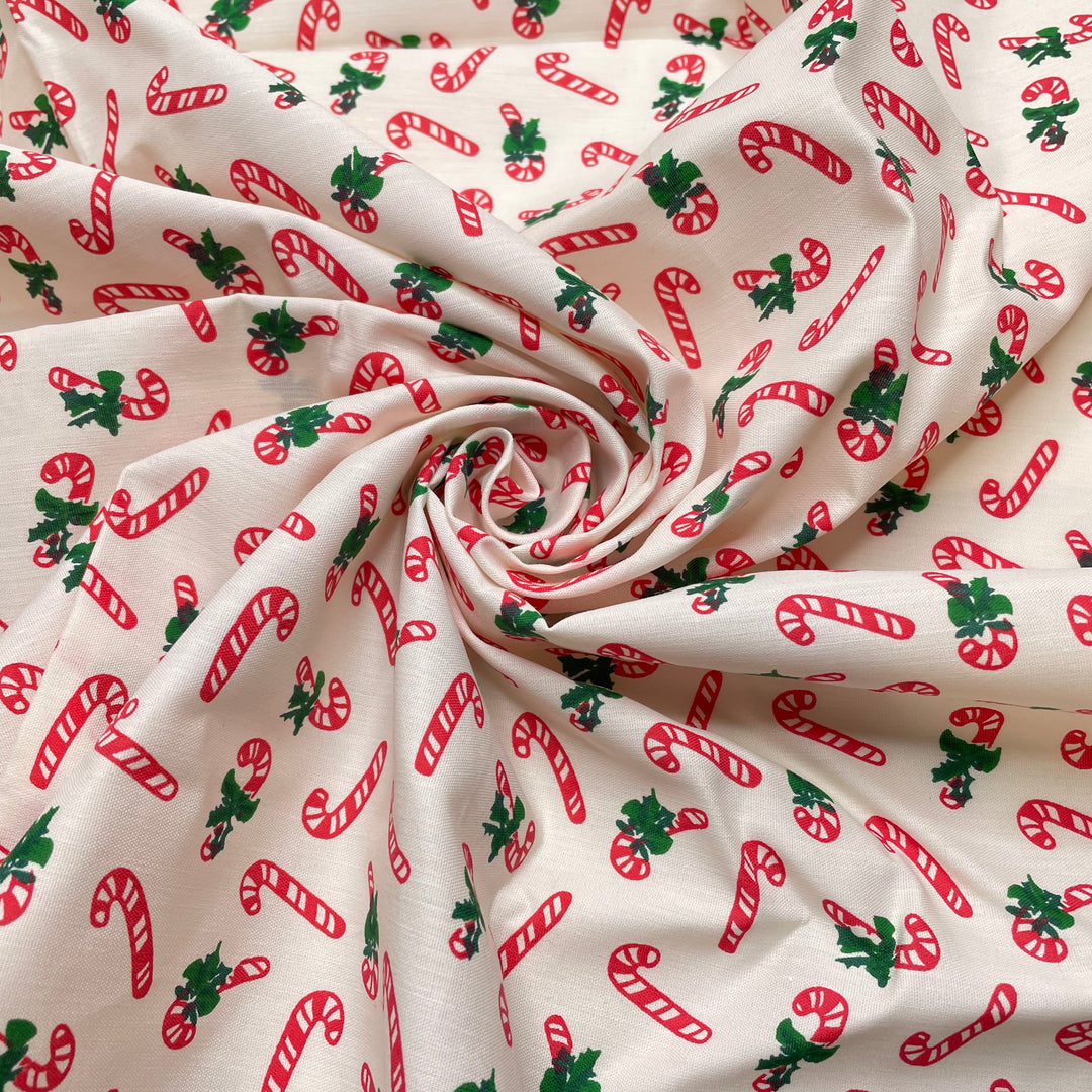 Candy Canes - Vintage Cotton Woven - White Multi Candy Canes - 1M Bundle (6824989327473)