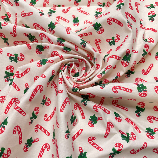 Candy Canes - Vintage Cotton Woven - White Multi Candy Canes - 1M Bundle (6824989327473)