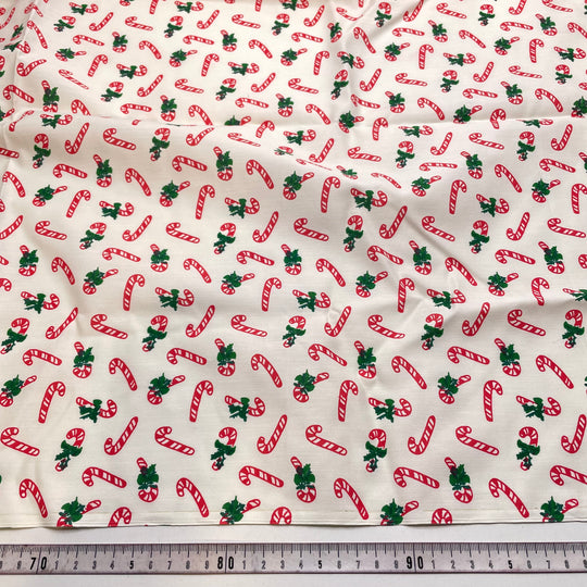 Candy Canes - Vintage Cotton Woven - White Multi Candy Canes - 1M Bundle (6824989327473)