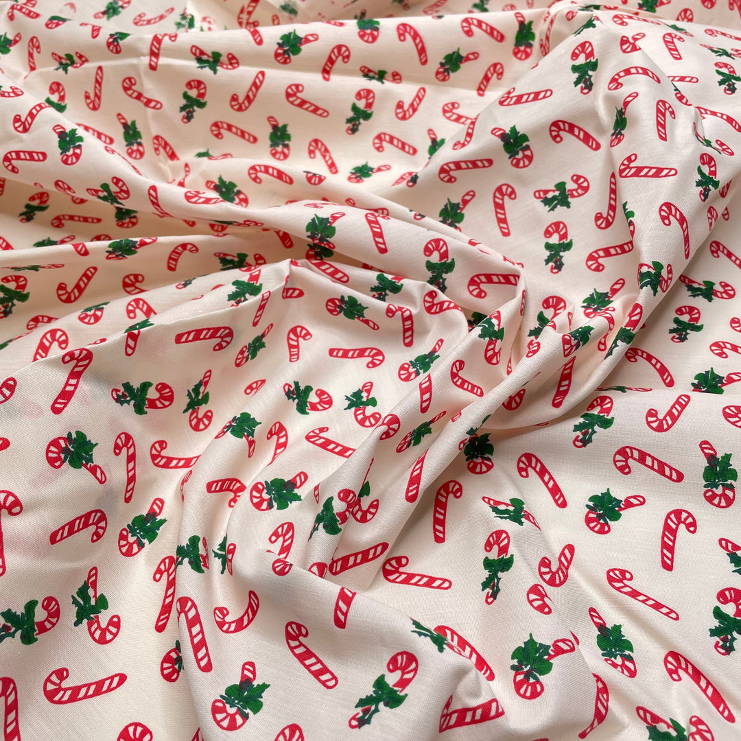 Candy Canes - Vintage Cotton Woven - White Multi Candy Canes - 1M Bundle (6824989327473)