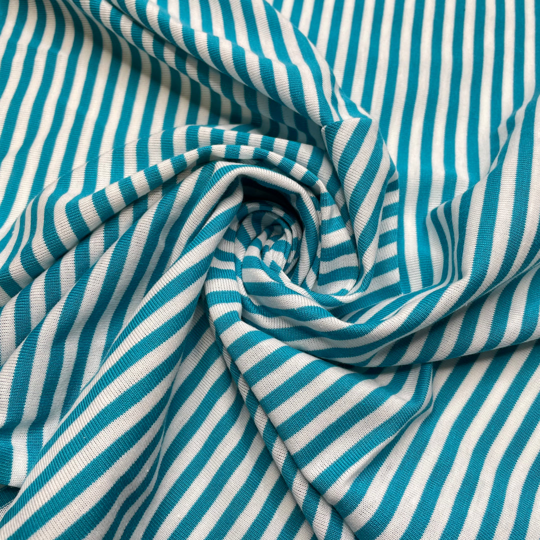 Ice On The River - Poly Knit - White/Teal Stripes - 0.7M Bundle (6825630171249)
