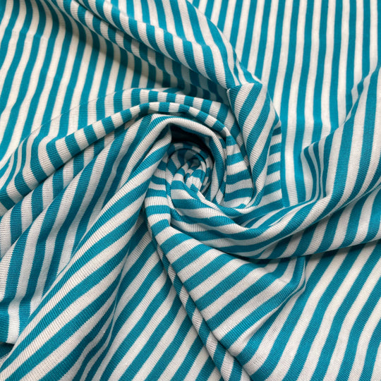 Ice On The River - Poly Knit - White/Teal Stripes - 0.7M Bundle (6825630171249)