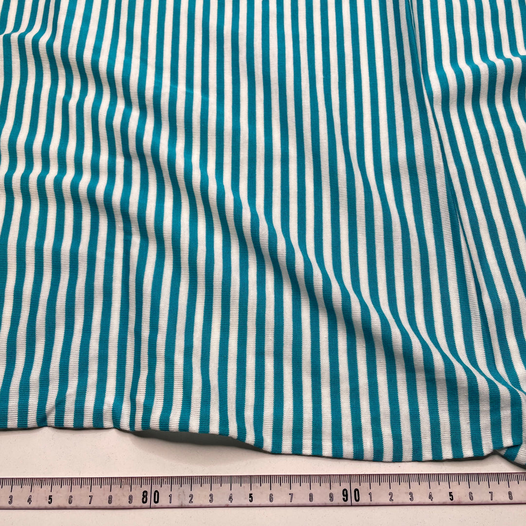 Ice On The River - Poly Knit - White/Teal Stripes - 0.7M Bundle (6825630171249)