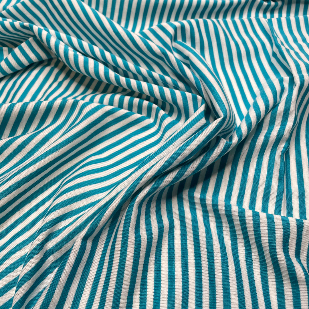 Ice On The River - Poly Knit - White/Teal Stripes - 0.7M Bundle (6825630171249)