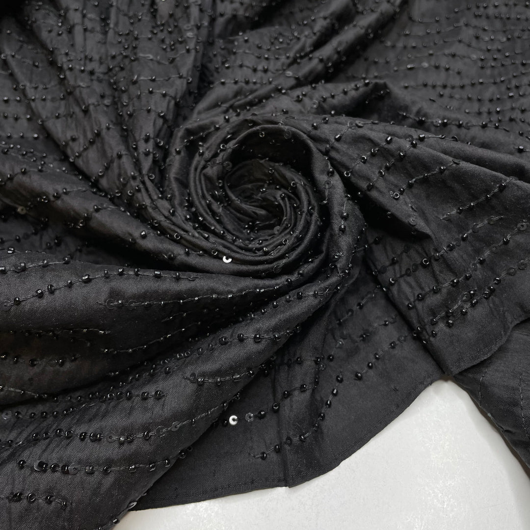 UB - Glistening Waves - Beaded Silk Blend Woven - Black - 3M Bundle