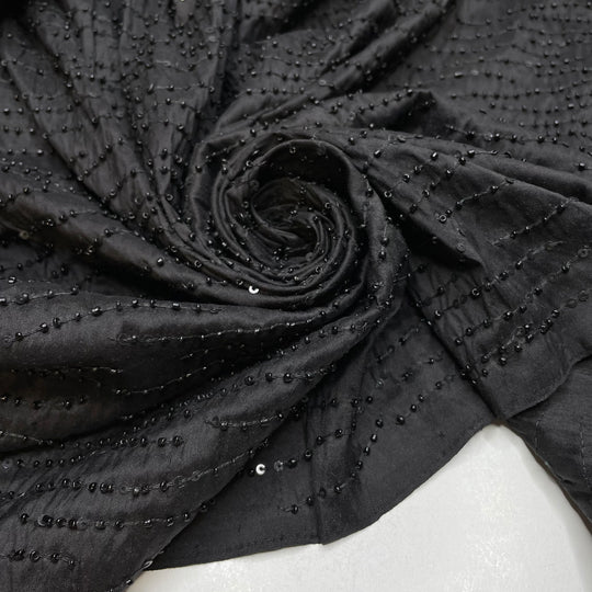UB - Glistening Waves - Beaded Silk Blend Woven - Black - 3M Bundle