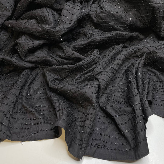 UB - Glistening Waves - Beaded Silk Blend Woven - Black - 3M Bundle