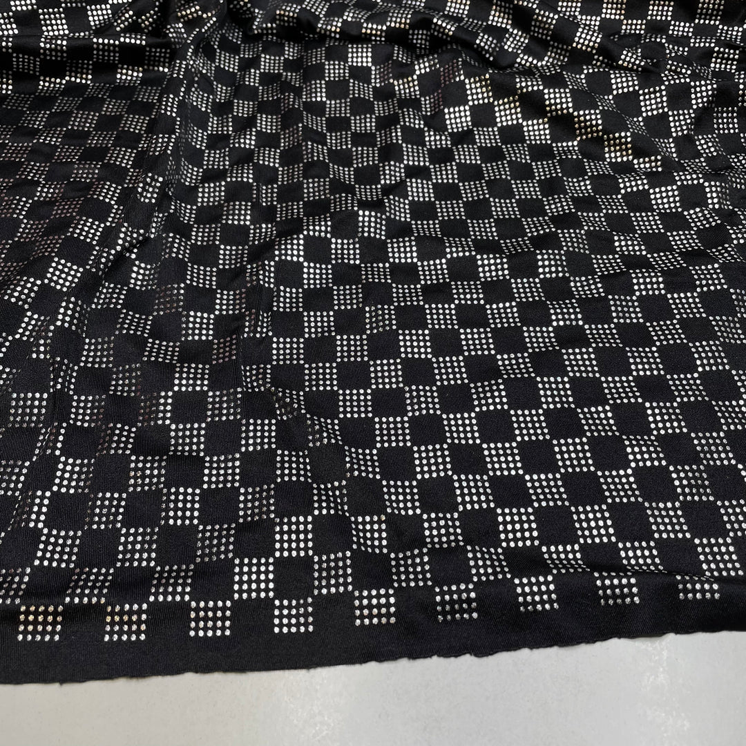 UB - Checkmate - Glitter Jersey Polyester Blend Knit - Black/Silver Geometric - 0.9M Bundle