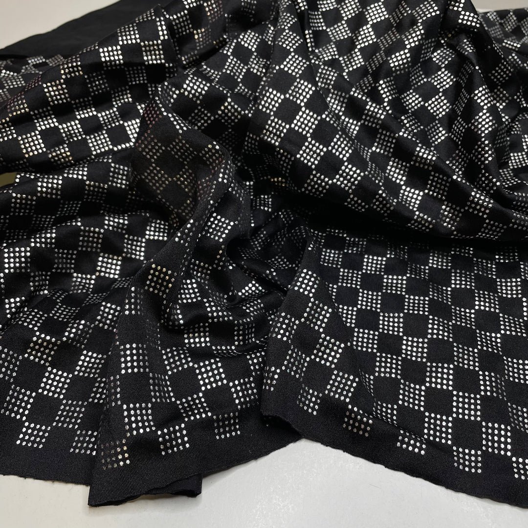 UB - Checkmate - Glitter Jersey Polyester Blend Knit - Black/Silver Geometric - 0.9M Bundle