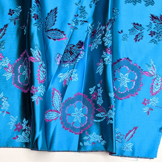 Blue Raspberry Dream - Jacquard Satin Poly Woven - Blue/Purple Floral - 2.4M Bundle