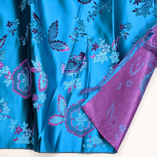 Blue Raspberry Dream - Jacquard Satin Poly Woven - Blue/Purple Floral - 2.4M Bundle