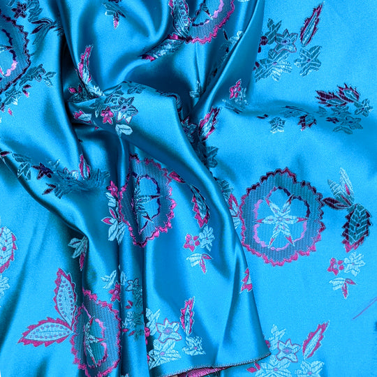 Blue Raspberry Dream - Jacquard Satin Poly Woven - Blue/Purple Floral - 2.4M Bundle