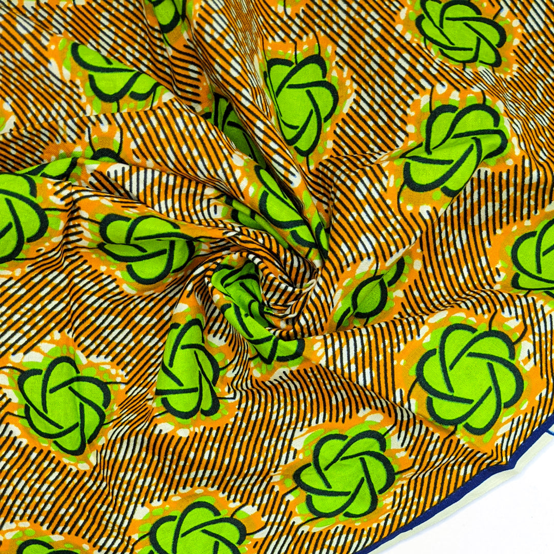 Radioactive Atoms - Guaranteed Dux Wax Print Premium Quality Cotton Woven - Orange/Green Abstract - 2.6M Bundle