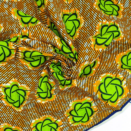 Radioactive Atoms - Guaranteed Dux Wax Print Premium Quality Cotton Woven - Orange/Green Abstract - 2.6M Bundle