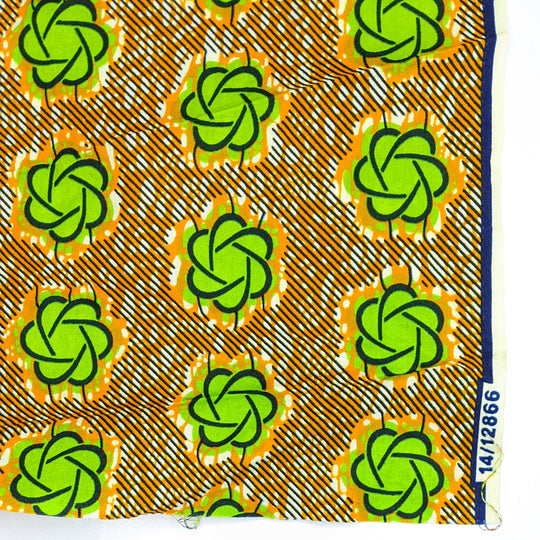 Radioactive Atoms - Guaranteed Dux Wax Print Premium Quality Cotton Woven - Orange/Green Abstract - 2.6M Bundle