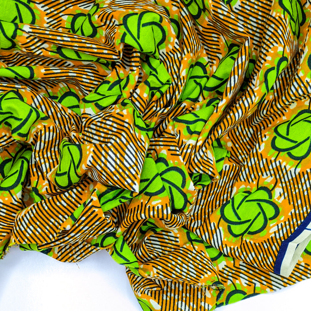 Radioactive Atoms - Guaranteed Dux Wax Print Premium Quality Cotton Woven - Orange/Green Abstract - 2.6M Bundle