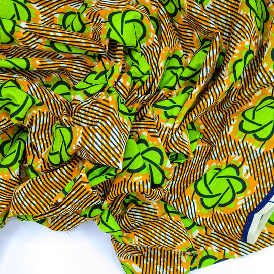 Radioactive Atoms - Guaranteed Dux Wax Print Premium Quality Cotton Woven - Orange/Green Abstract - 2.6M Bundle