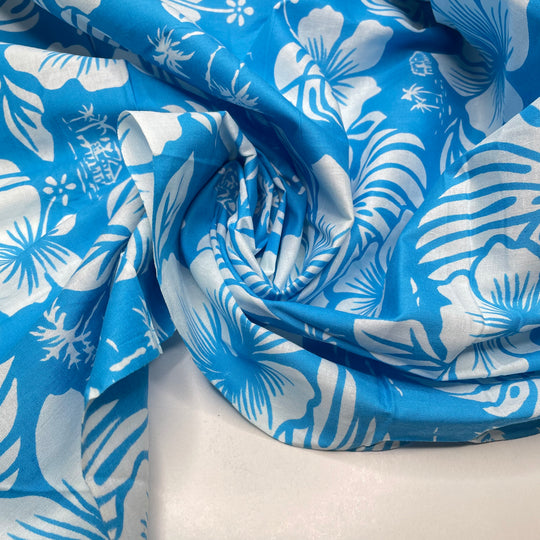 Block Printing By Hand - Cotton Woven - Light Blue/White Floral - 2.8M Bundle