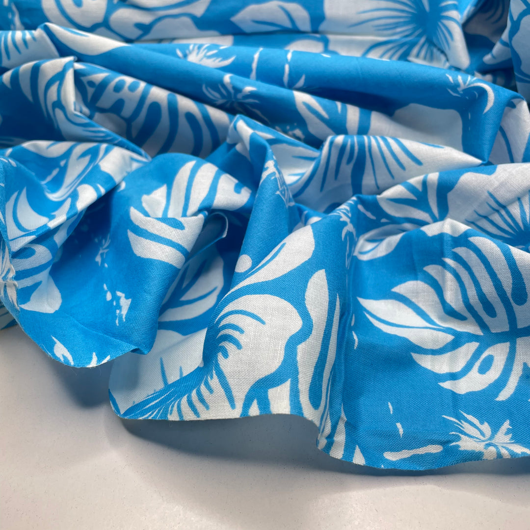 Block Printing By Hand - Cotton Woven - Light Blue/White Floral - 2.8M Bundle