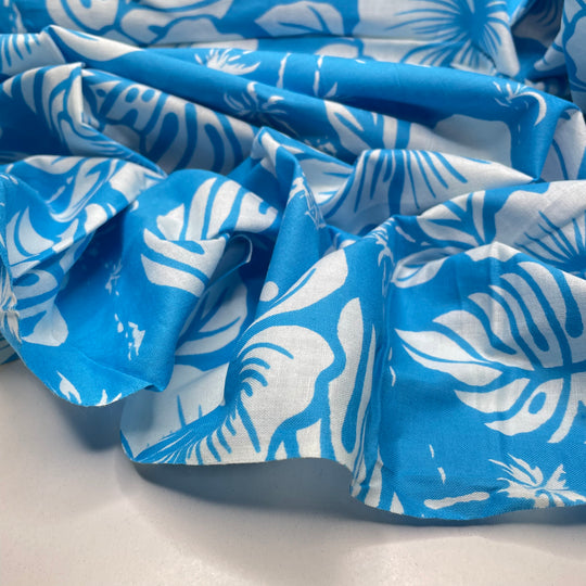 Block Printing By Hand - Cotton Woven - Light Blue/White Floral - 2.8M Bundle