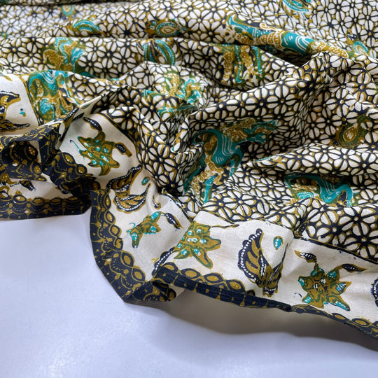 Pearl Harvesters - Batik Cotton Woven - Cream Multi Geometric Border - 2.2M Bundle