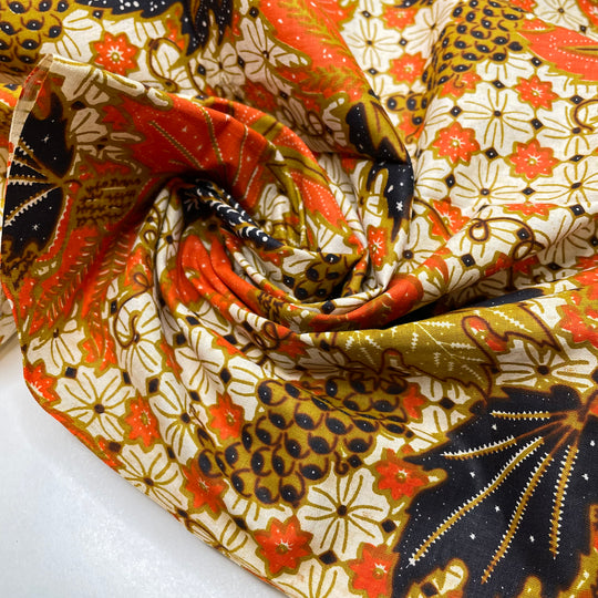 Leaf Collection - Batik Cotton Woven - Orange Multi Leafs Border - 2.2M Bundle