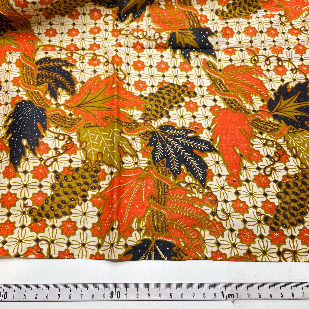 Leaf Collection - Batik Cotton Woven - Orange Multi Leafs Border - 2.2M Bundle