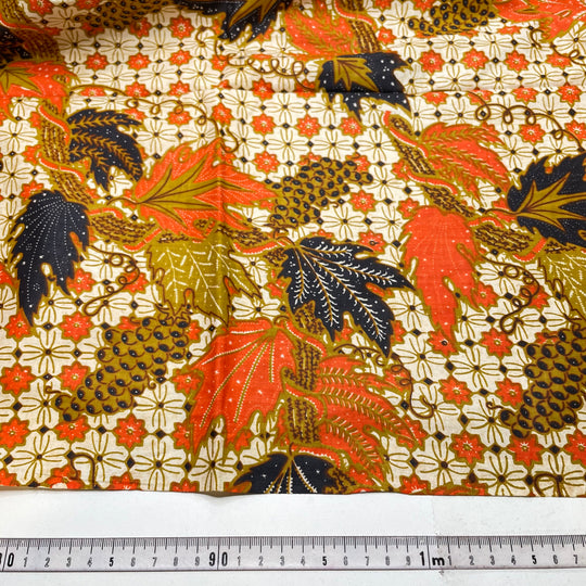 Leaf Collection - Batik Cotton Woven - Orange Multi Leafs Border - 2.2M Bundle