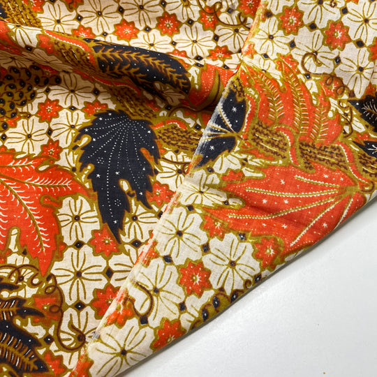 Leaf Collection - Batik Cotton Woven - Orange Multi Leafs Border - 2.2M Bundle