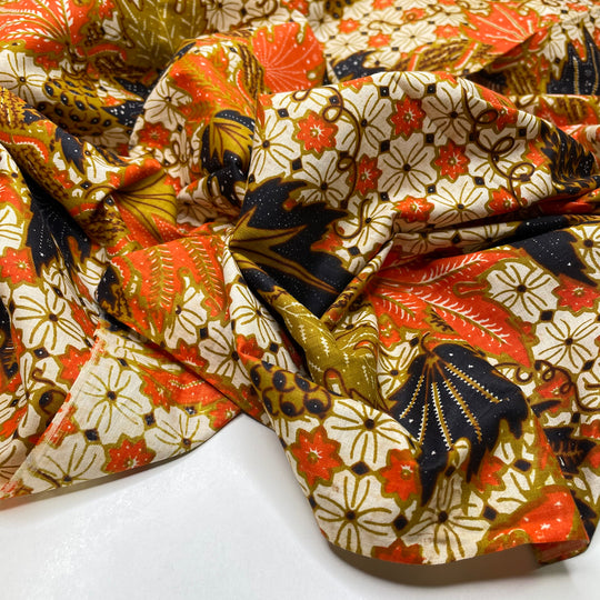 Leaf Collection - Batik Cotton Woven - Orange Multi Leafs Border - 2.2M Bundle