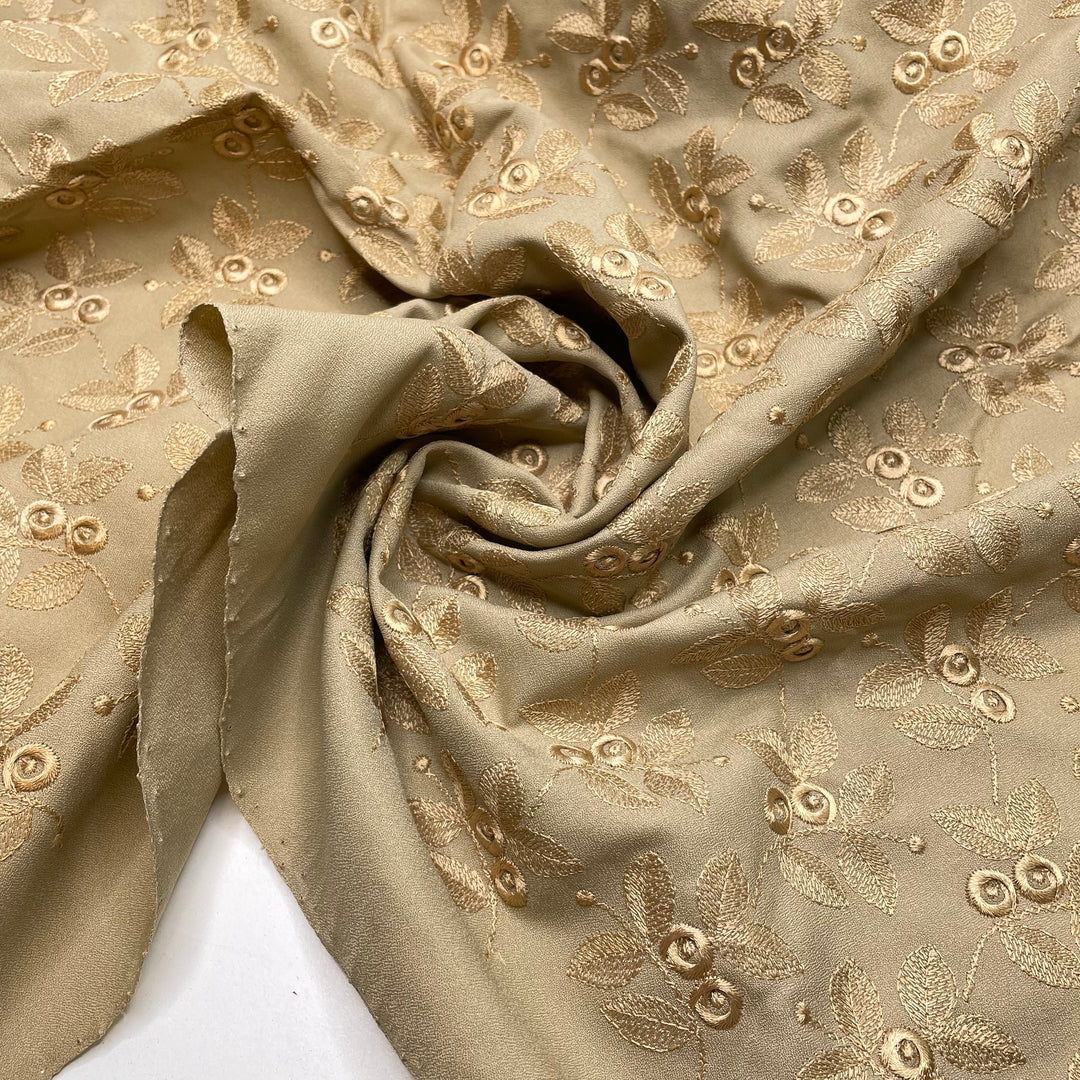 Apple Picking - Embroidered Crepe Poly Woven - Beige Floral - 1.2M Bundle