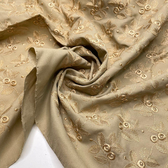 Apple Picking - Embroidered Crepe Poly Woven - Beige Floral - 1.2M Bundle