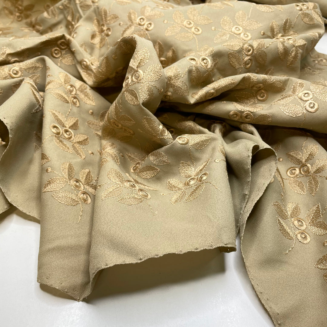 Apple Picking - Embroidered Crepe Poly Woven - Beige Floral - 1.2M Bundle