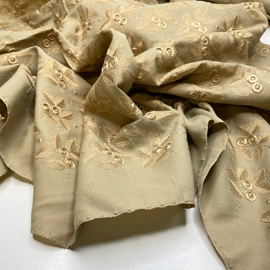 Apple Picking - Embroidered Crepe Poly Woven - Beige Floral - 1.2M Bundle
