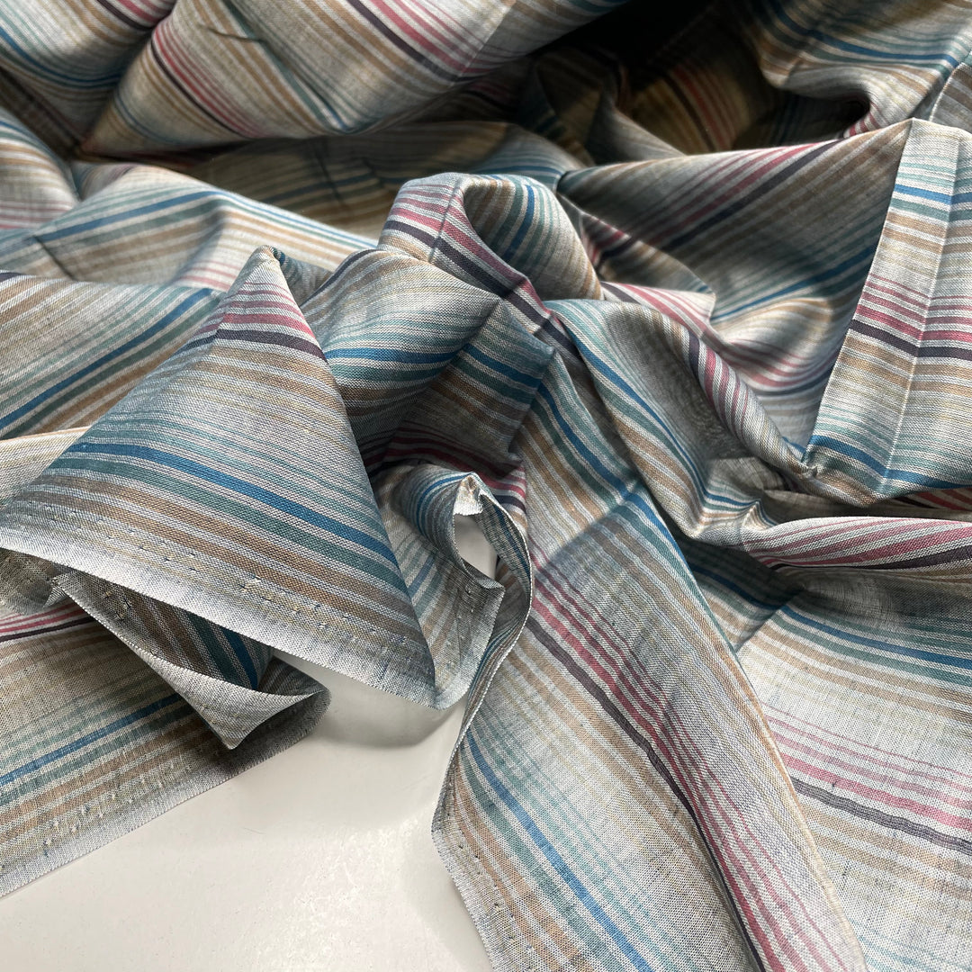 Tailor Made Custom Shirt - Voile Cotton Blend Woven - Grey Multi Stripes - 3.45M Bundle