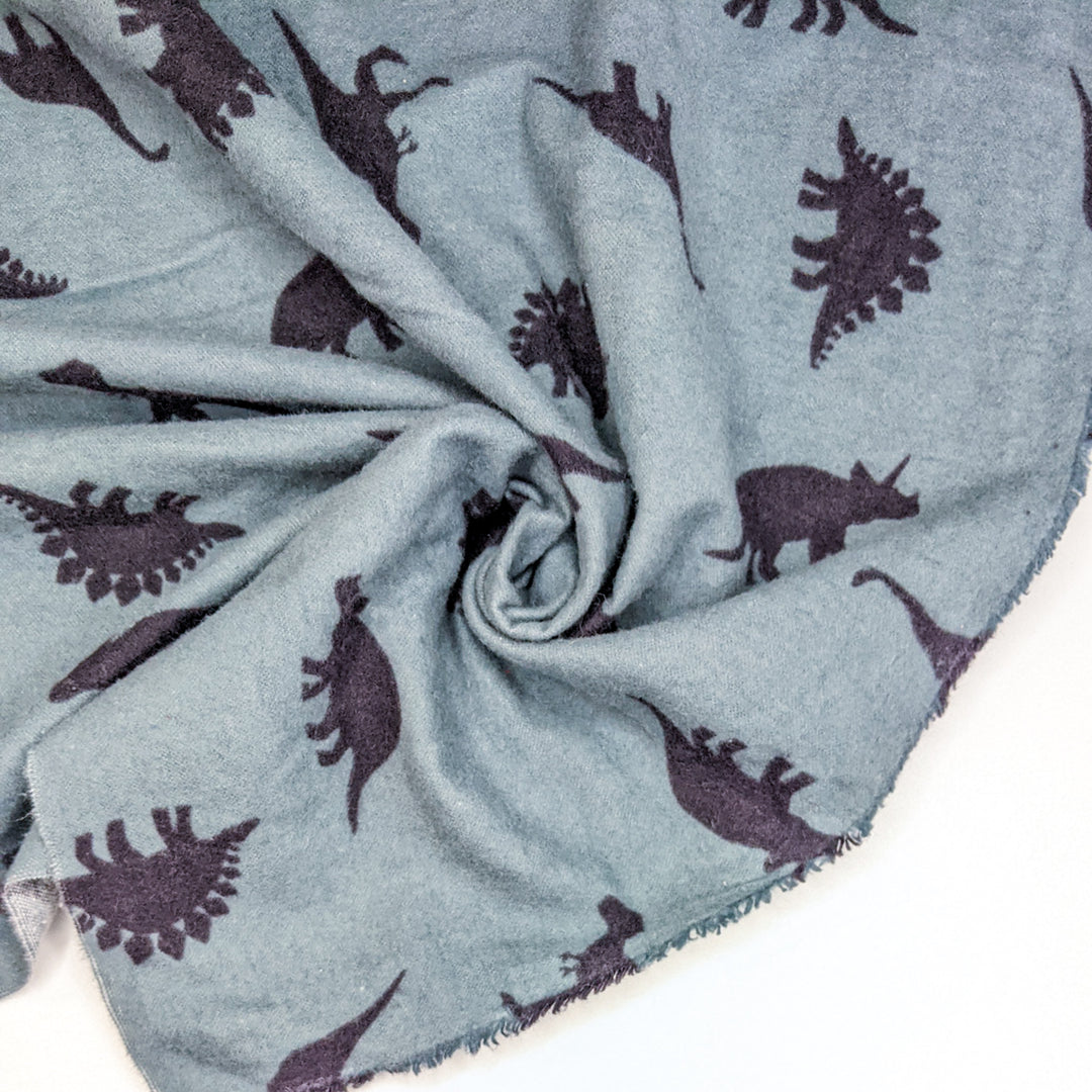 Sleepy Dinos - Flanel Cotton Woven - Light Black/Teal Dinosaurs - Bundles