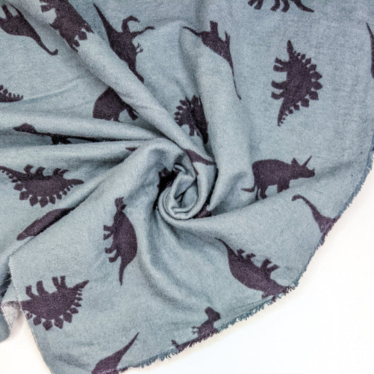 Sleepy Dinos - Flanel Cotton Woven - Light Black/Teal Dinosaurs - Bundles