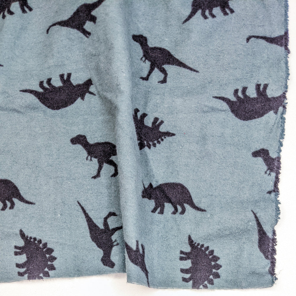 Sleepy Dinos - Flanel Cotton Woven - Light Black/Teal Dinosaurs - Bundles