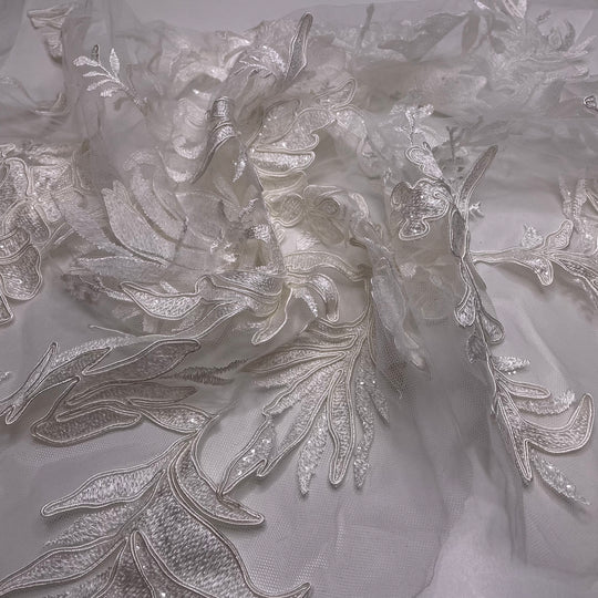 Sprouting Anew - Embroidered With Sequins Mesh Poly Woven - Cream Floral - 2M Bundle