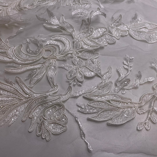 Sprouting Anew - Embroidered With Sequins Mesh Poly Woven - Cream Floral - 2M Bundle