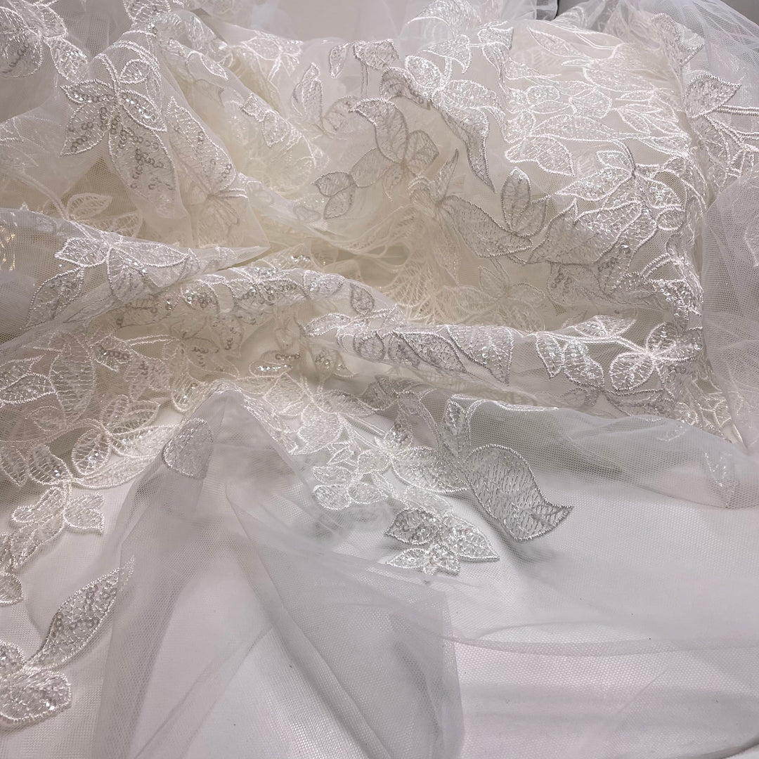 Stages Of Decay - Sequin Embroidered Mesh Poly/Nylon Knit - White/Cream Floral - 6M Bundle