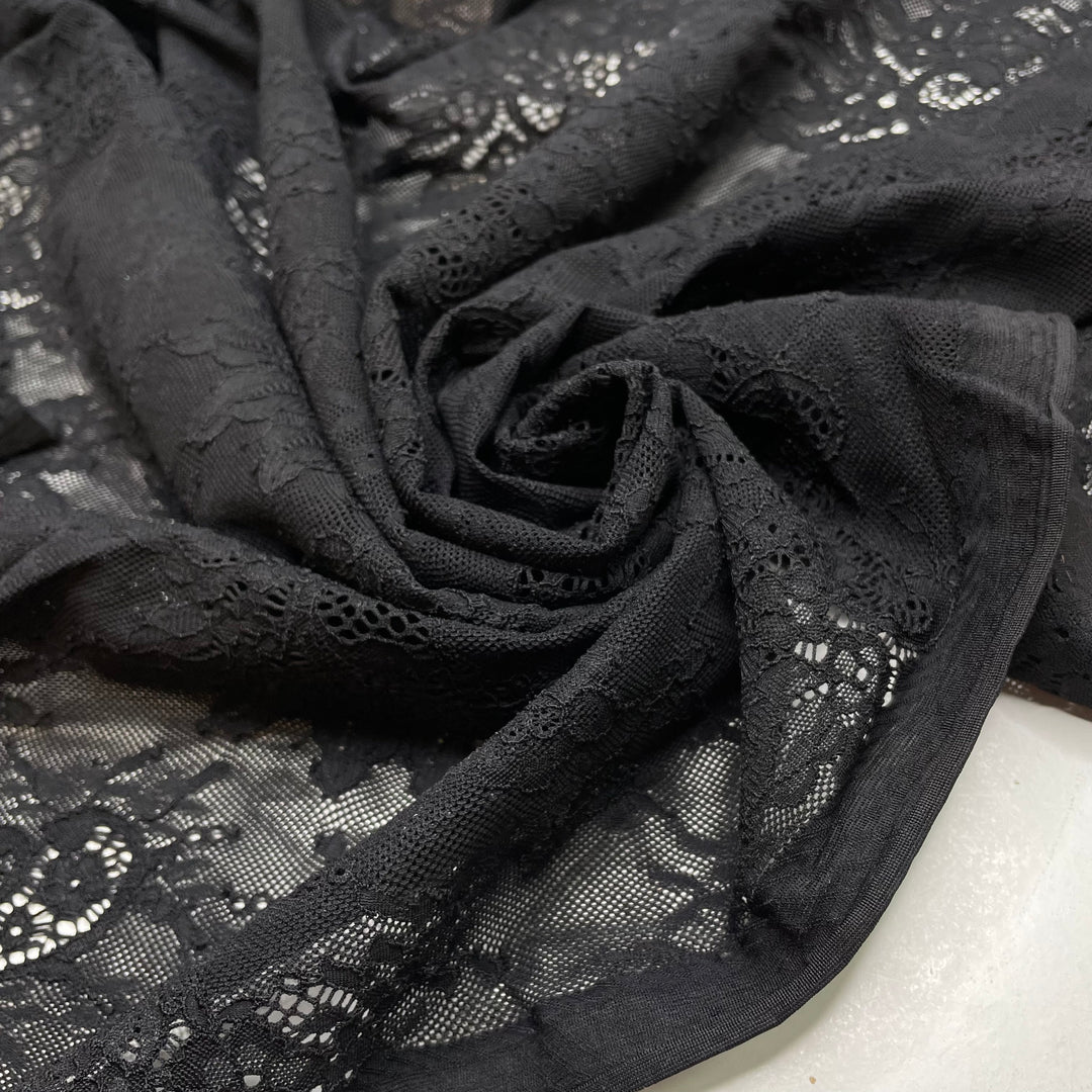 Caught In A Time Loop - Mesh Nylon Blend Knit - Black Floral - 1M Bundle