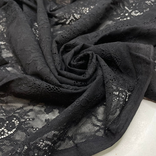 Caught In A Time Loop - Mesh Nylon Blend Knit - Black Floral - 1M Bundle