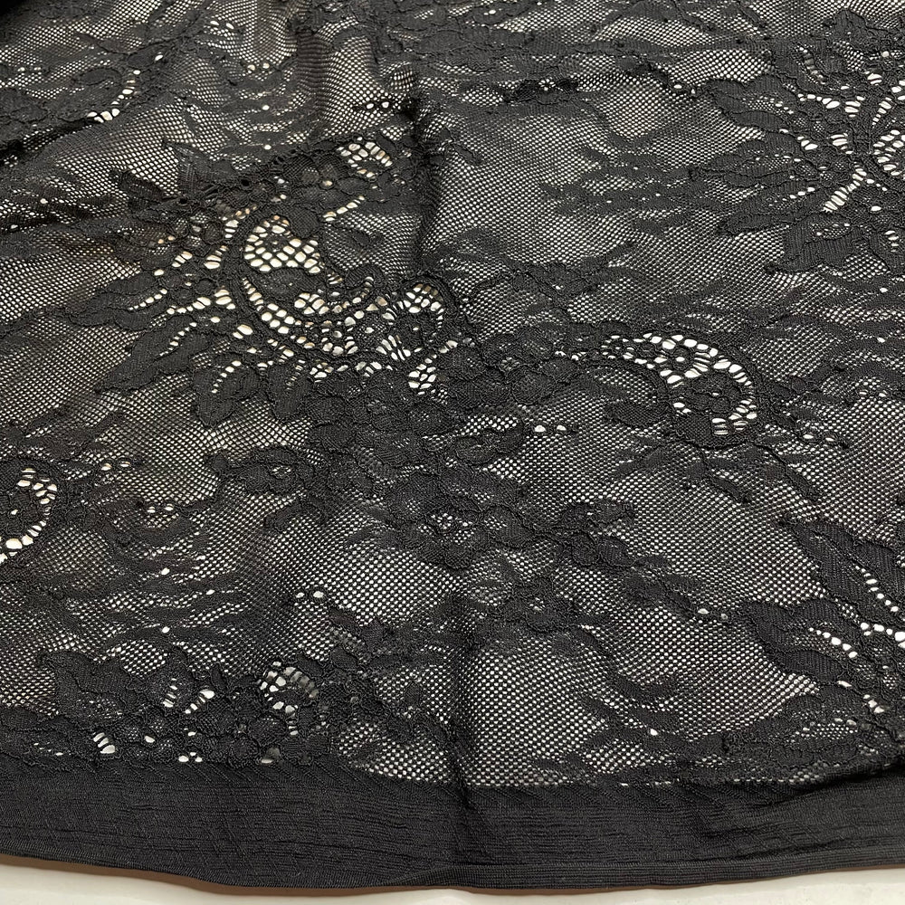 Caught In A Time Loop - Mesh Nylon Blend Knit - Black Floral - 1M Bundle