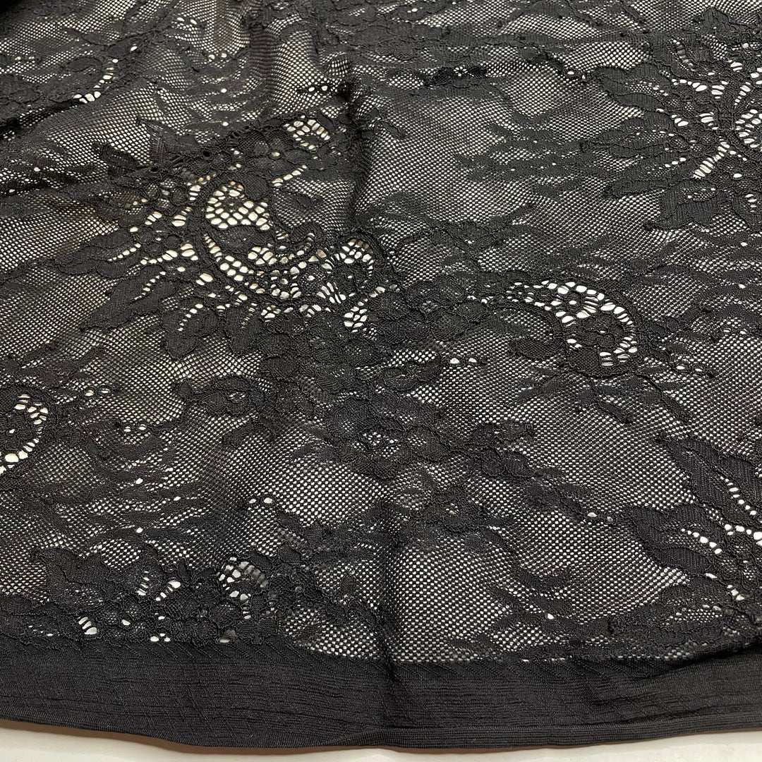 Caught In A Time Loop - Mesh Nylon Blend Knit - Black Floral - 1M Bundle